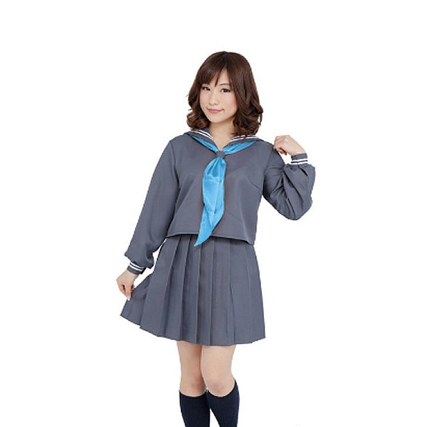 画像1: 大人用　コスプレ　セーラー服　グレー　スカーフ3色セット (1)